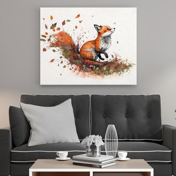 Fox with Butterfly Watercolor Oil Painting Art‎ 20x30 Wall Print - Picture 7 of 9
